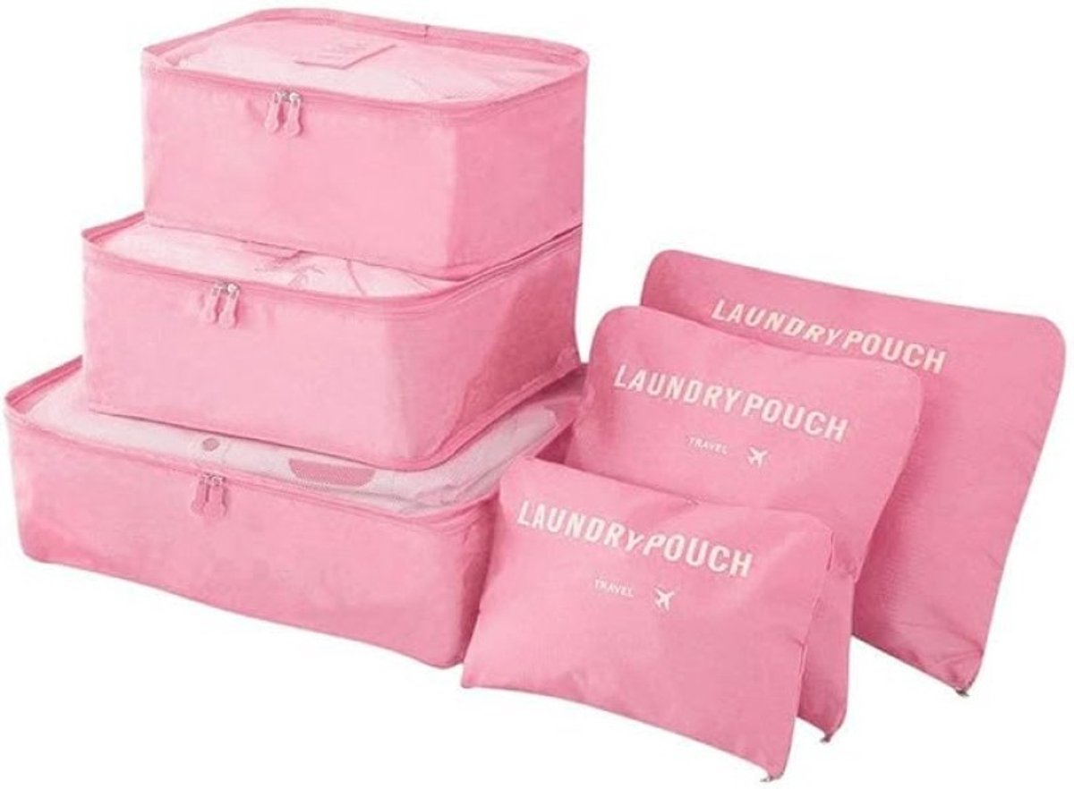 PolkaHome Opbergzakken Set van 6 - Reistassen met Mesh en Waszakken voor Kleding en Cosmetica