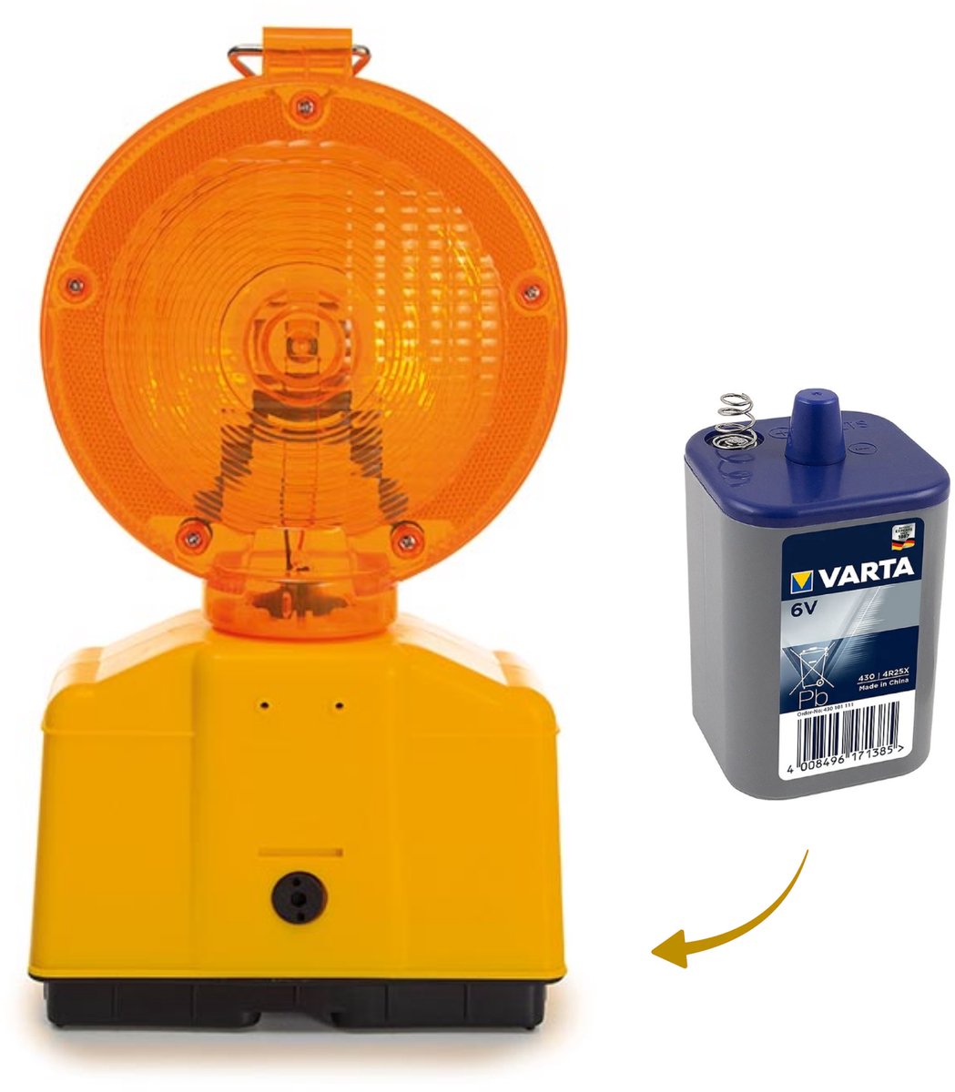 Perel EFL90 - Oranje Knipperlamp met 2x batterij - Bouwplaats beveiliging met Schemersensor - 300m Nachtzicht