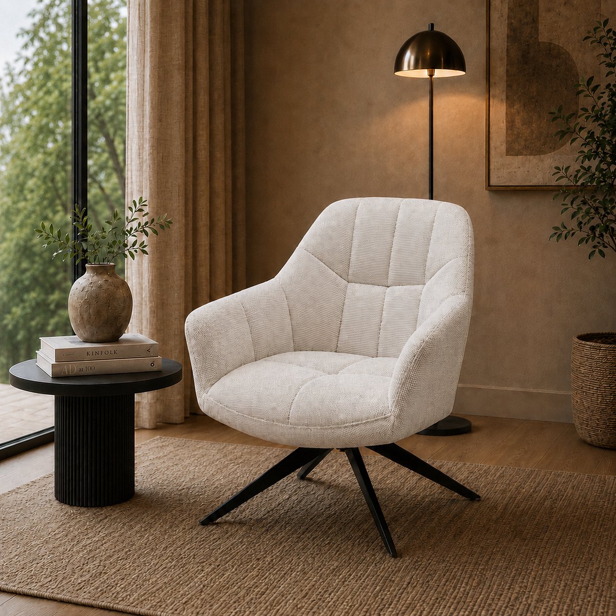 Fauteuil Amy – Luxe Draaibare Loungestoel – Polyester Stof – 360° Draaibaar - Licht grijs