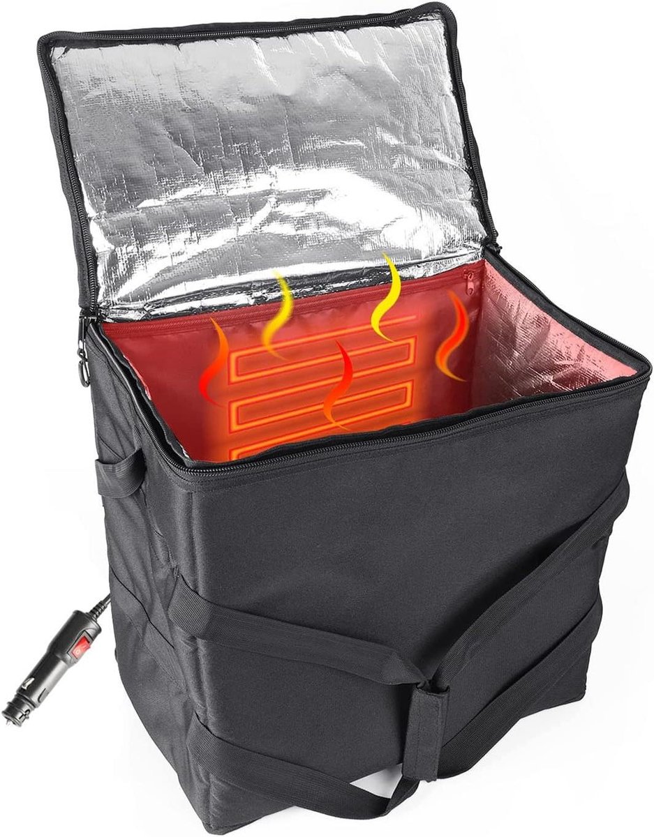 Verwarmde Bezorgzak - Voedselwarmer Tas - Eten Warm Houden - Dubbellaags Isolatie - 45x30x45 cm - Zwart