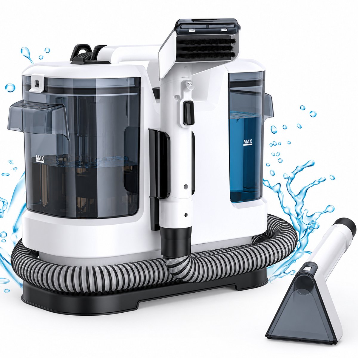 Tapijtreiniger met Bekledingsreiniger – 1,75L Schoonwatertank – 5 m Slang en Snoer – Zakloos – Wit