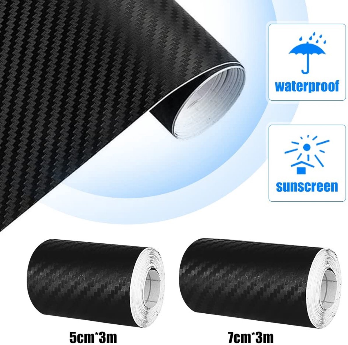 Zelfklevende Carbon Fiber Vinyl Wrap Tape voor Auto Deurlijst Bescherming - 3D Kick Plates, Matte Zwart, 2 in 7cm Mixformaat, Duurzame Beschermfolie voor Auto Accessoires