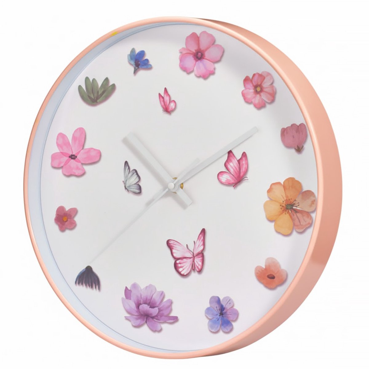 Wandklok met bloemenmotief, Diameter 30 cm