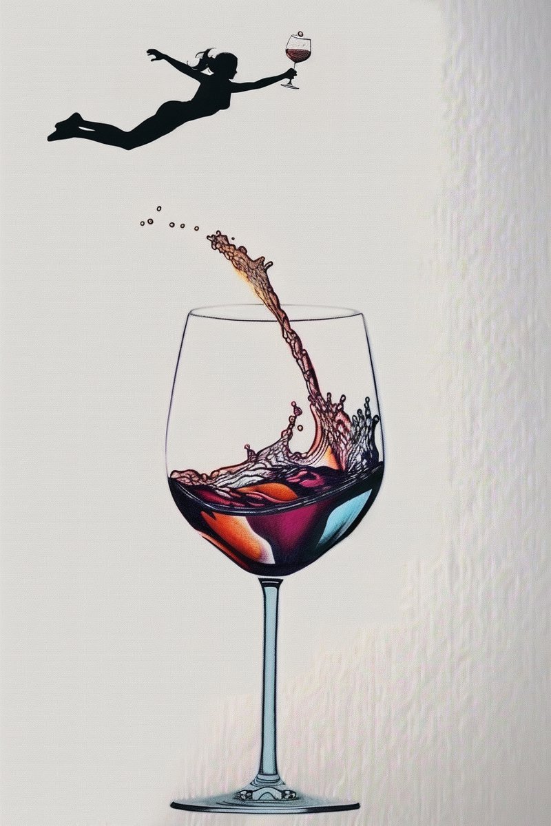 Duik Poster - Wijn - Zwemmen - Rode - Glas - Onderwater - Relaxatie - posters - formaat 30x40cm - Wanddecoratie - XS2632YR