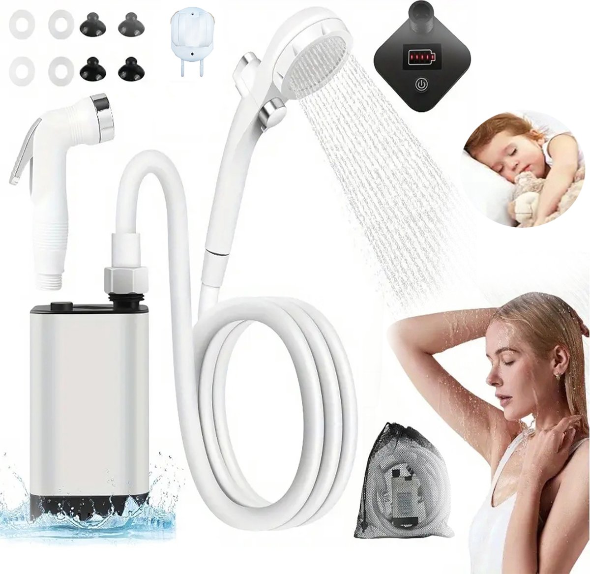 Draagbare Campingdouche, 5200mah Campingdouchepomp, 80-90 Minuten Werktijd, Elektrische Draagbare Douche Met Batterijdisplay.