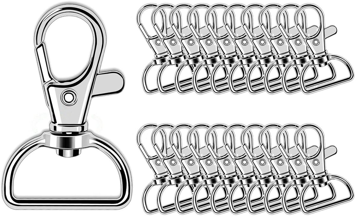 JeoPoom Sleutelringsluiting, 20 stuks, karabijnhaken, D-ringen, metalen sleutelhanger, draaibaar, 360° draaibaar, voor - ShopVlot