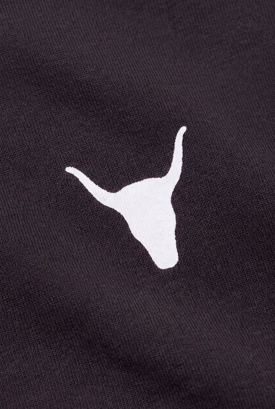 Donkergrijs T-shirt met een witte stierkop op de borst.