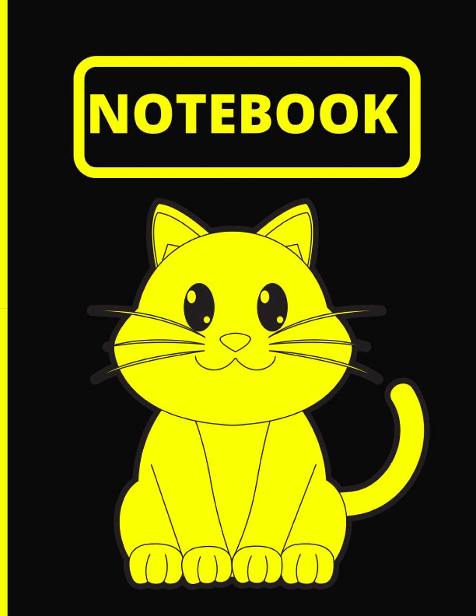 A4 SIZE NOTEBOOK - 100 LINED PAGES - FUN EYE CATCHING CAT DESIGN: LARGE NOTEPAD - COOL BLACK AND YELLOW CAT COVER - ShopVlot