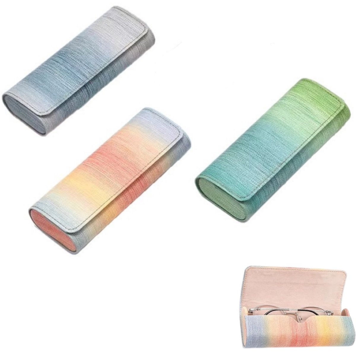 3-delige set - Brillenetui - Brillenorganizer - Brillentasje - Brillenetui voor volwassenen - Zonnebrilorganizer - Brillenetui van PU-leer - Zachte fluwelen voering - Gekleurd - 15,6 x 6 cm - Geschikt voor gewone brillen, zonnebrillen en sportbrillen