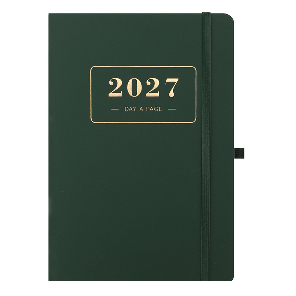 Dagplanner 2027 A5 - Engelstalige pagina's met maandtabs en dagelijkse indeling - 320 pagina's met elastische sluitband, bladwijzerlint en penlus - Waterafstotende PU-cover voor thuis, kantoor en onderweg - Groen