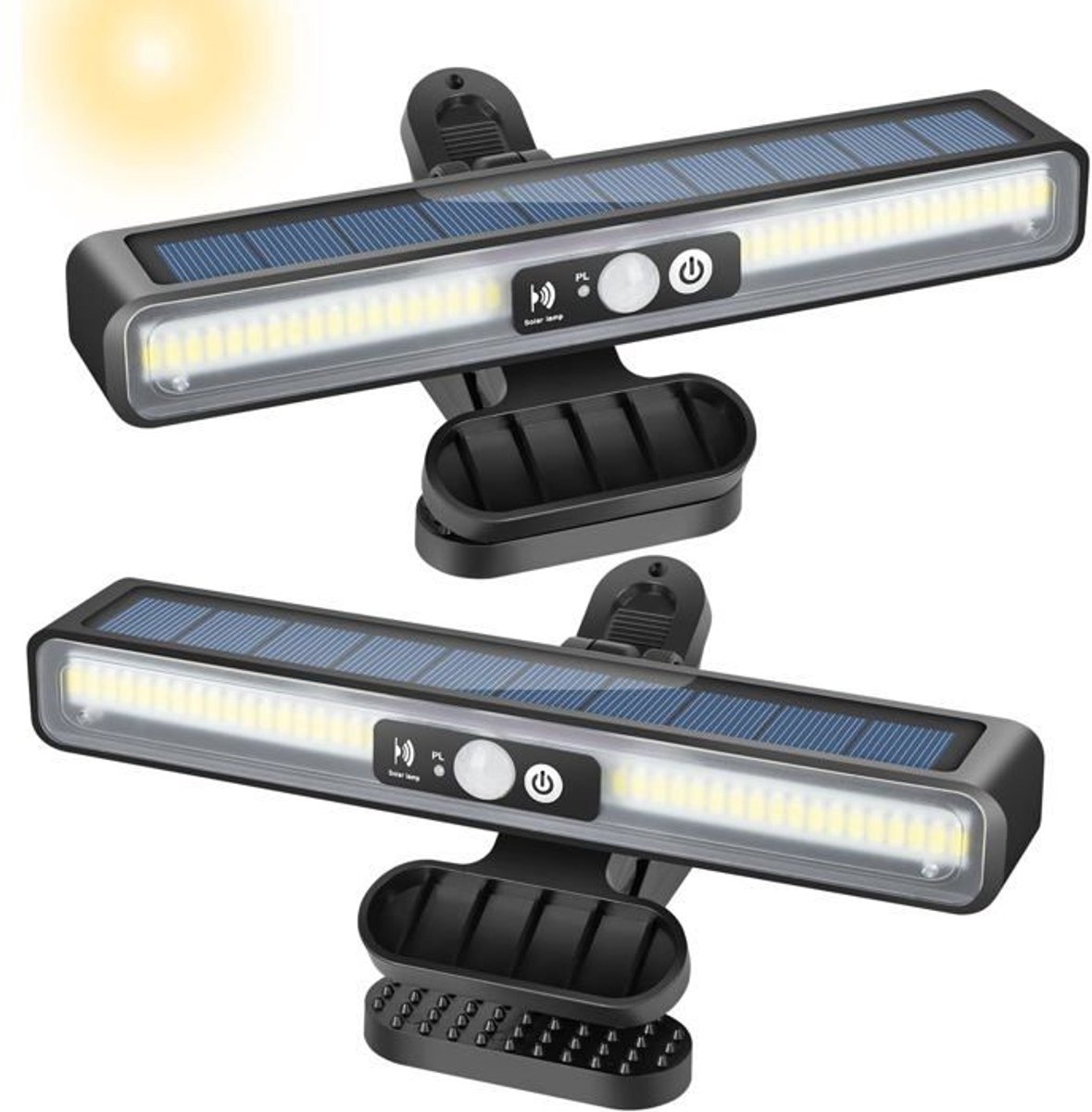 2-delige clip-on buitenverlichtingsset op zonne-energie met bewegingssensor, 36 LED-wandlampen op zonne-energie (6000K wit)