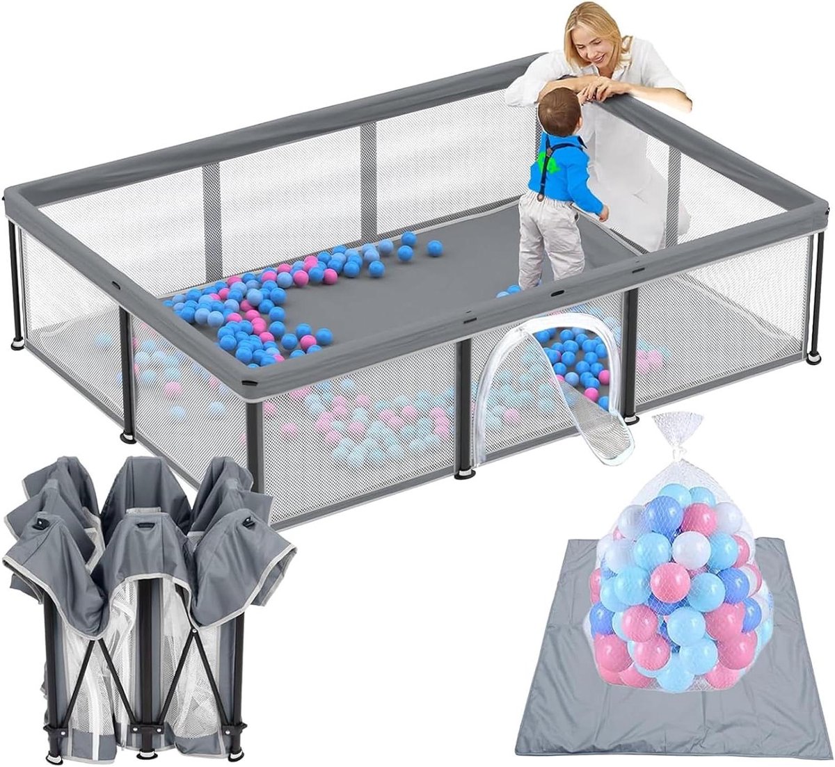 Baby Speelpen - Kinderbox Box - Veilig Spelen - Inclusief Mat - 180 x 127 cm - Grijs