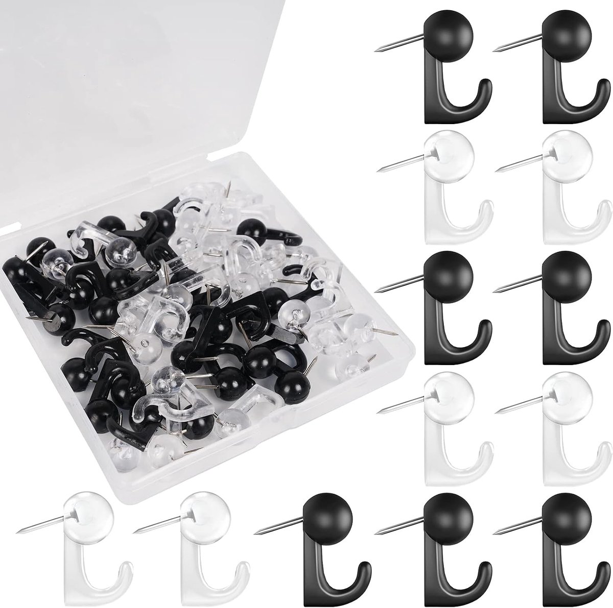 Punaises - push pins - Pushpins - punaises voor prikbord - punaise - 50 stuks - punaises Wit + Zwart - kantoor artikelen - Decoratieve pushpins - pruikhaakjes - Prikbord Accessoires - Geschikt Voor prikbord of memobord