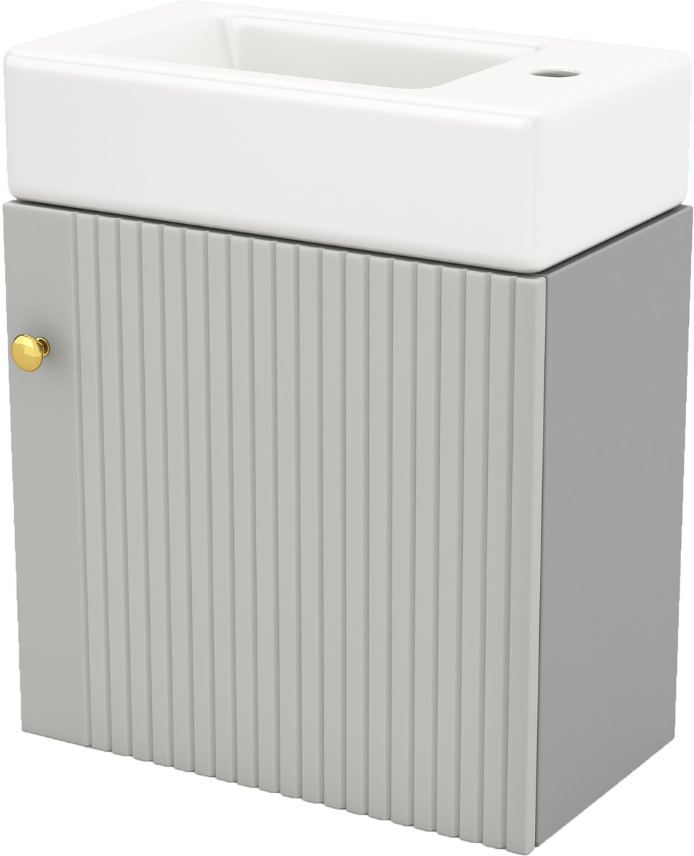 Badkamermeubel met wastafel 46 cm - Hangend wastafelmeubel grijs wit - Wandkast - 46x26x56 cm - Opbergruimte - Voor gastentoilet Grijs Wit