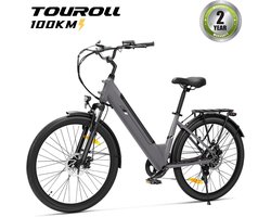 Touroll J2 ST Elektrische Fiets 250W 45Nm Accu 561.6Wh 100km 7 Versnellingen Shimano Bagagedrager Lage Instap Grijs