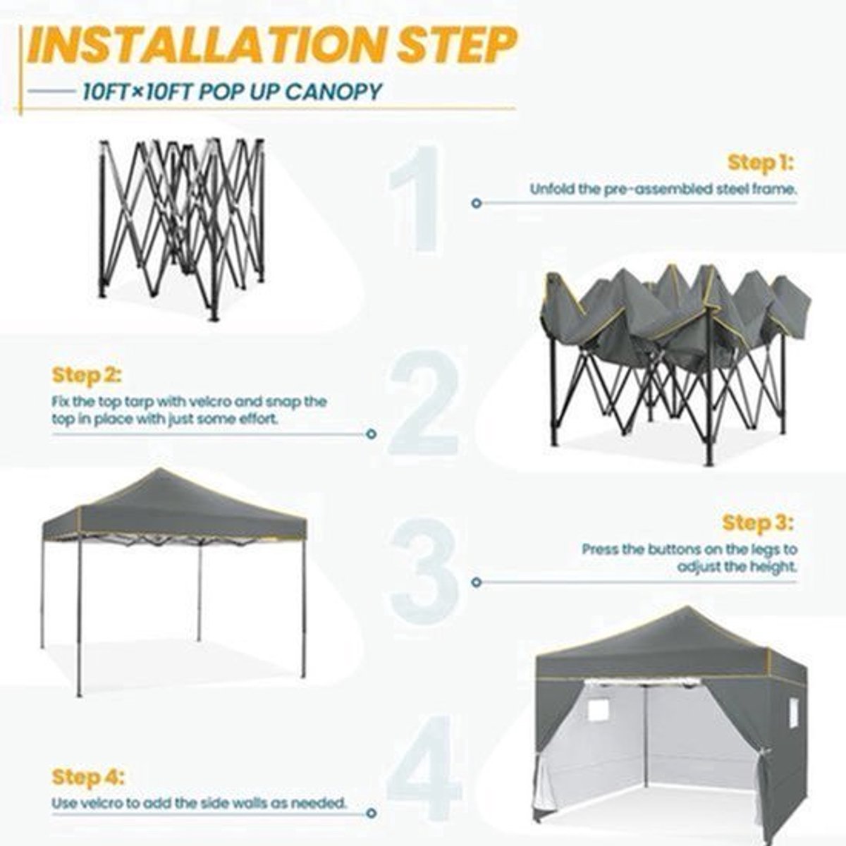 Tuinpaviljoen – Partytent – Opvouwbare Tuinfeesttent – Overkapping – Feesttent – 3x3 Meter – Water- En UV-Bestendig - Grijs