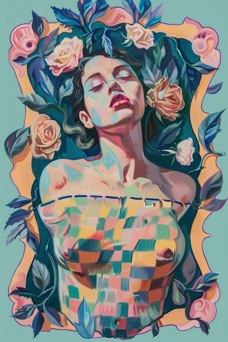 Bloemenmeisje Poster - Abstracte - Kunst - Creatieve - Figuur - Moderne Kunst - Inspiratie - posters - formaat 70x100cm - Wanddecoratie - L2628YR
