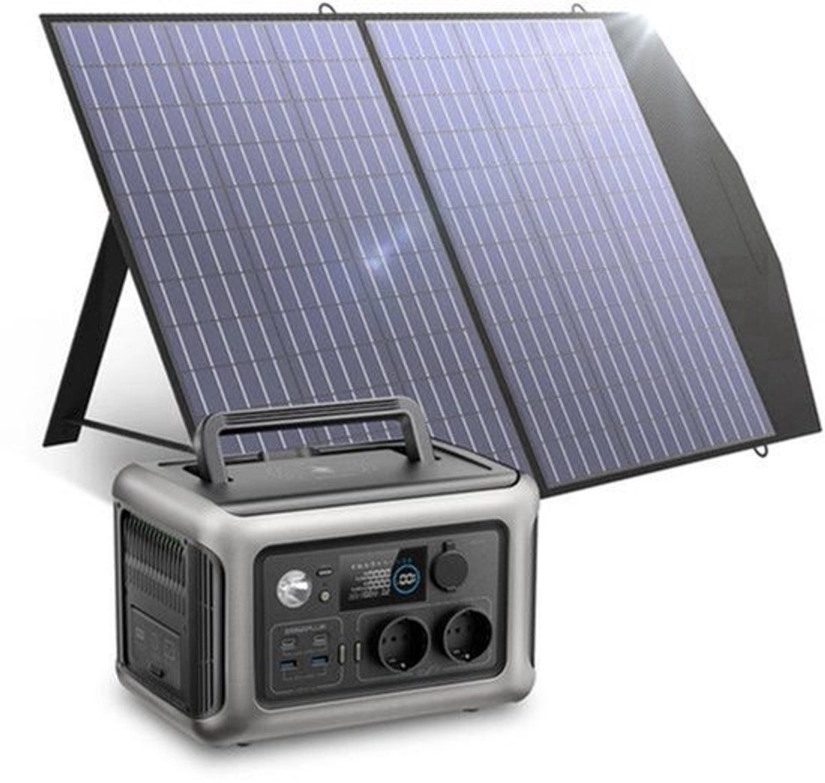 Powerstation - Generator - Aggregaat - Powerbank - Draagbare - 600W - met 100W Zonnepaneel - 299Wh LiFePO4 Zonnegenerator met UPS & MPPT - voor Kamperen en Back-up - Zwart