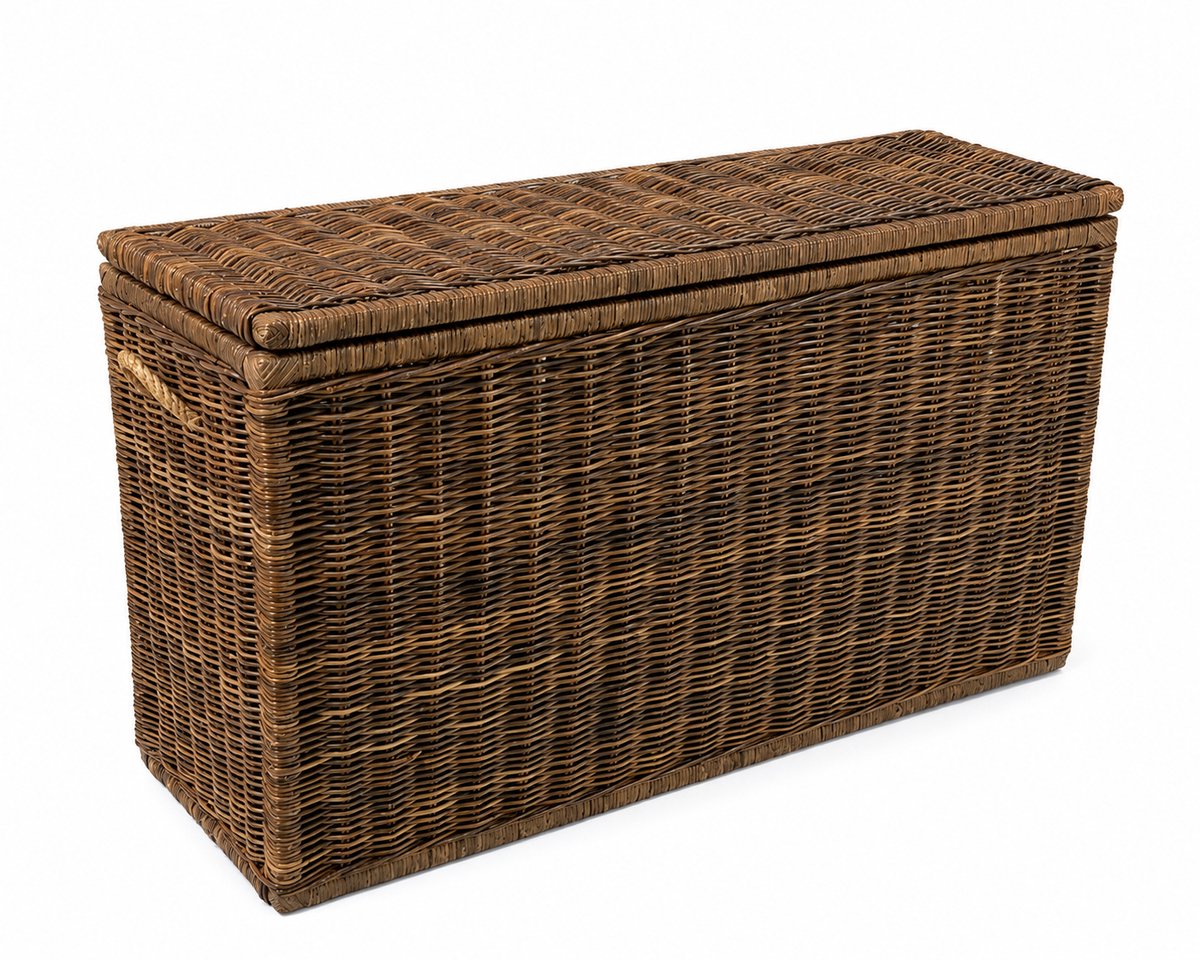 Rechthoekige Rotan Opbergmand XXL Antiek - 140x47xH80 cm - Speelgoedmand - Jute handvatten