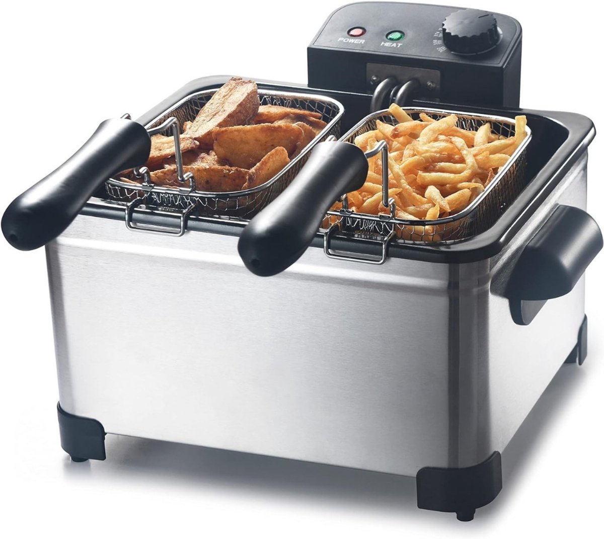 KIRA® Frituurpan - Compacte Friteuse met 3 Manden - Professionele Frituurpan - Zilver - 50cm x 36cm x 23cm
