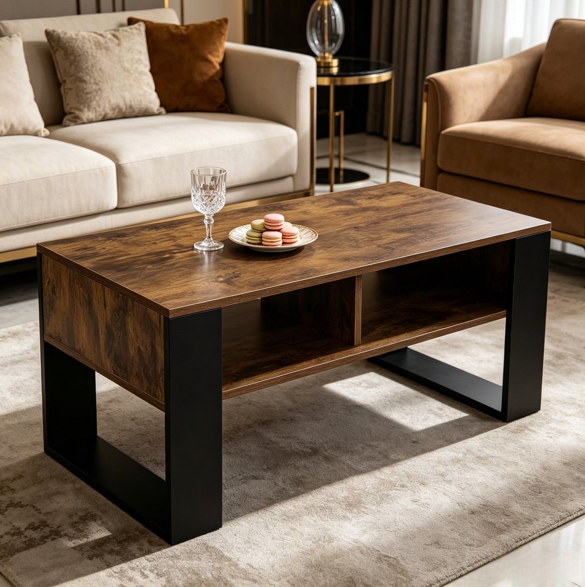 MODFU Salontafel - Rechthoek - Modern - Opbergruimte - Hout - Zwart - Bruin