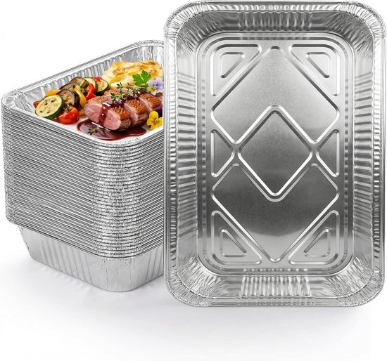 Aluminium Grillschalen - Zilver - 31 x 21 x 5 cm - Wegwerp Aluminiumfolie met Deksel - Voor Grillen en Bakken — afbeelding 5