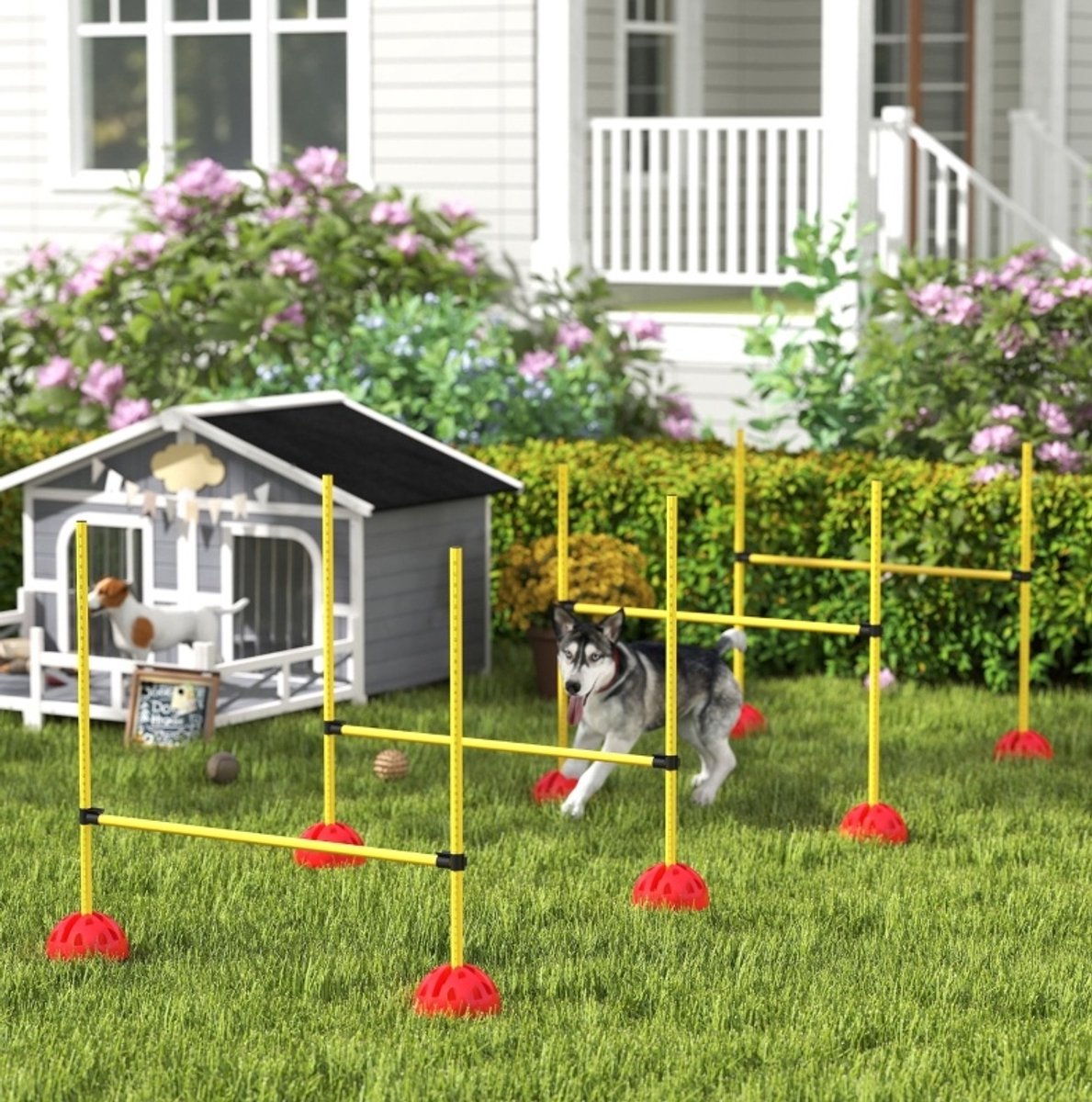 MODFU - Honden Agility Set - 4 Horden - Verstelbare Hoogte - Draagtas - Geel