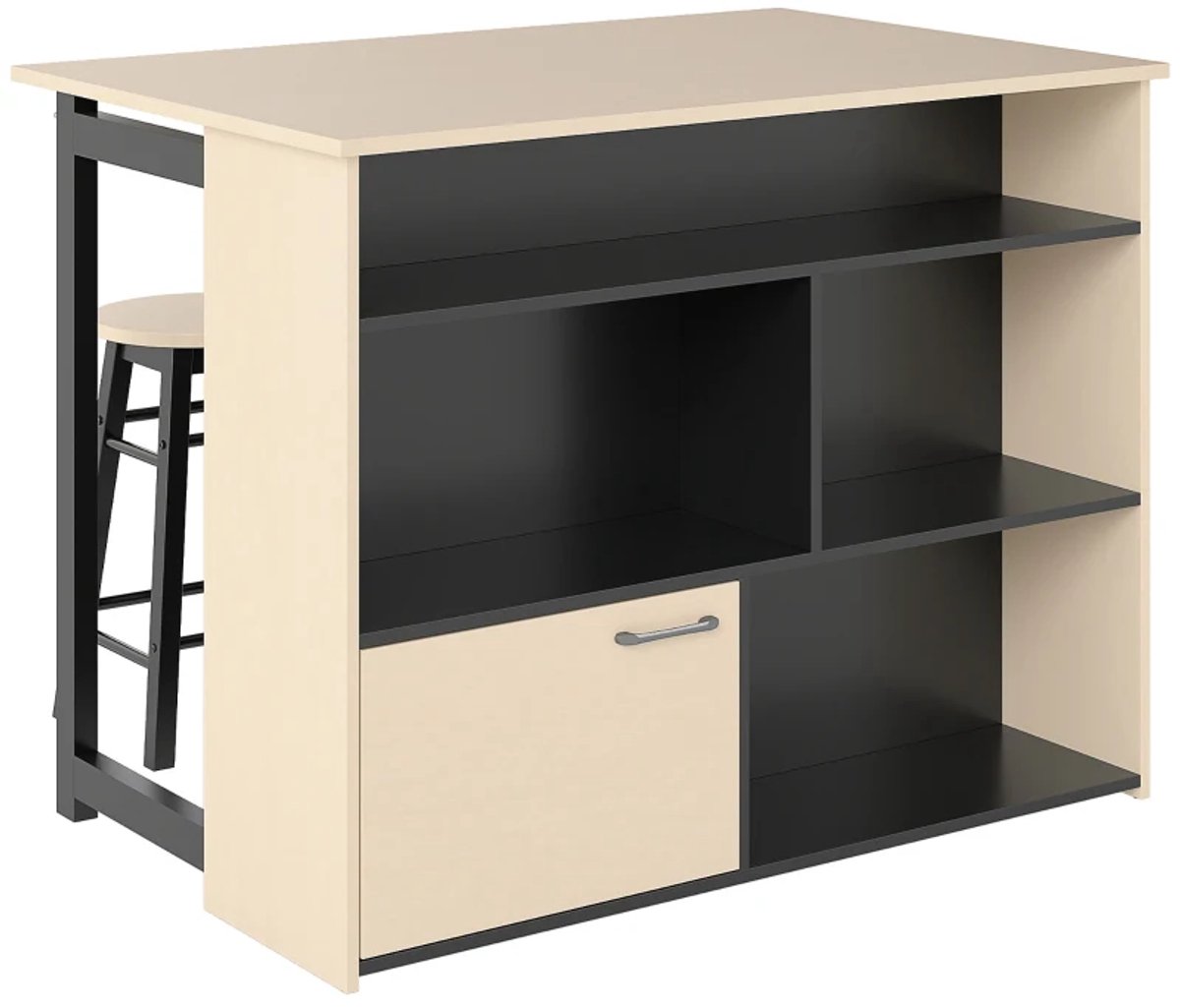 Eethoek - 3-delige Barset - Bartafel Met Opklapbaar Tafelblad - 2 Barkrukken - 6 Opbergvakken - 116 x 70 x 89,5 cm - Zwart En Eiken