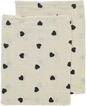 Meyco Baby Sweet Heart Washandjes - 2-Pack - Soft Sand/Black - 20x17 cm