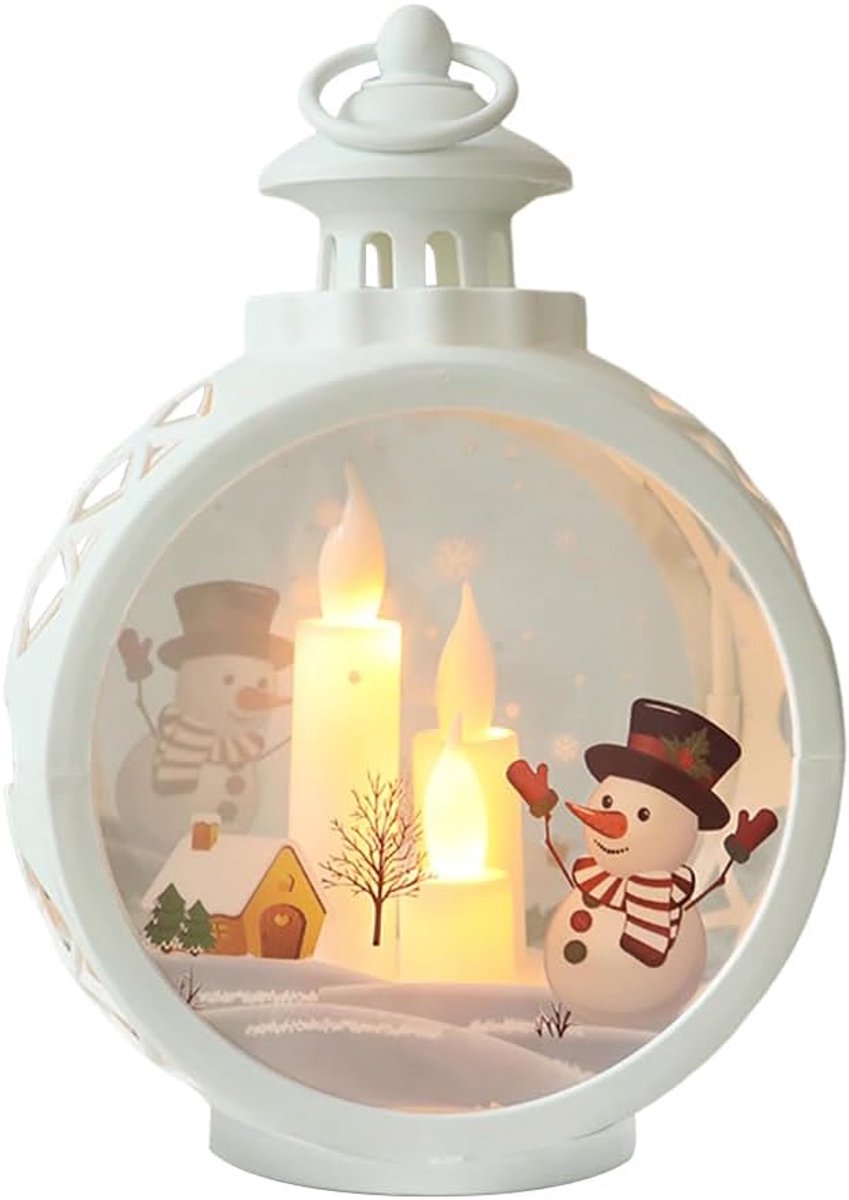 Kerstman LED Mini Kerstlantaarn Hanglamp - Kerstlantaarn Decoratie - Kerstman Sneeuwpop Vintage Kerstdecoratie - Hangende en Tafeldecoratie voor de Vakantie - Perfect voor Kindervakantiecadeaus en Woondecoratie Buiten en Binnen - Witte Sneeuwpop