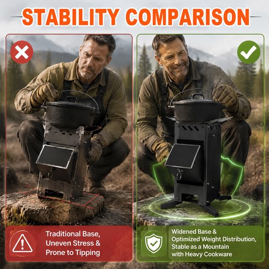 Raketoven met grillplaat, groot, Rocket Stove met vuurhaak, 2 extra standvoeten, kanonenkachel insteeksysteem van - ShopVlot — afbeelding 2