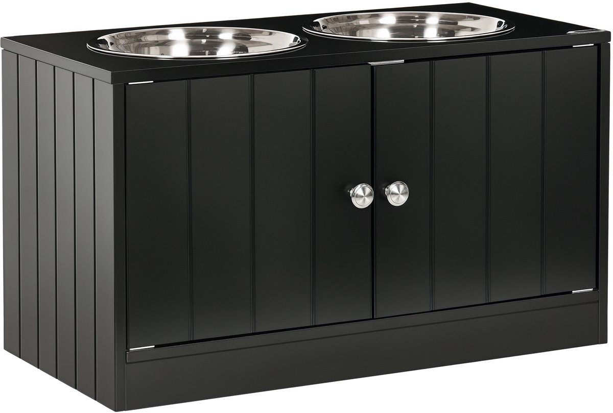 Verhoogde voerbakken voor honden, dubbele voerbak voor honden en katten, voerbakhouder 60 x 30 x 35,5 cm, inclusief 2 roestvrijstalen voerbakken van 2 liter