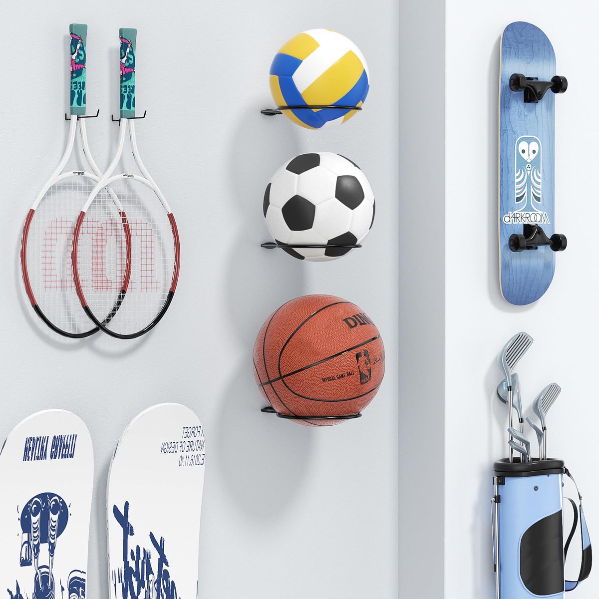 Basketbalhouder voor wandmontage: 6 stuks muuropslagrek voor weergave, wandmontage voor basketbal, voetbal, volleybal - ShopVlot