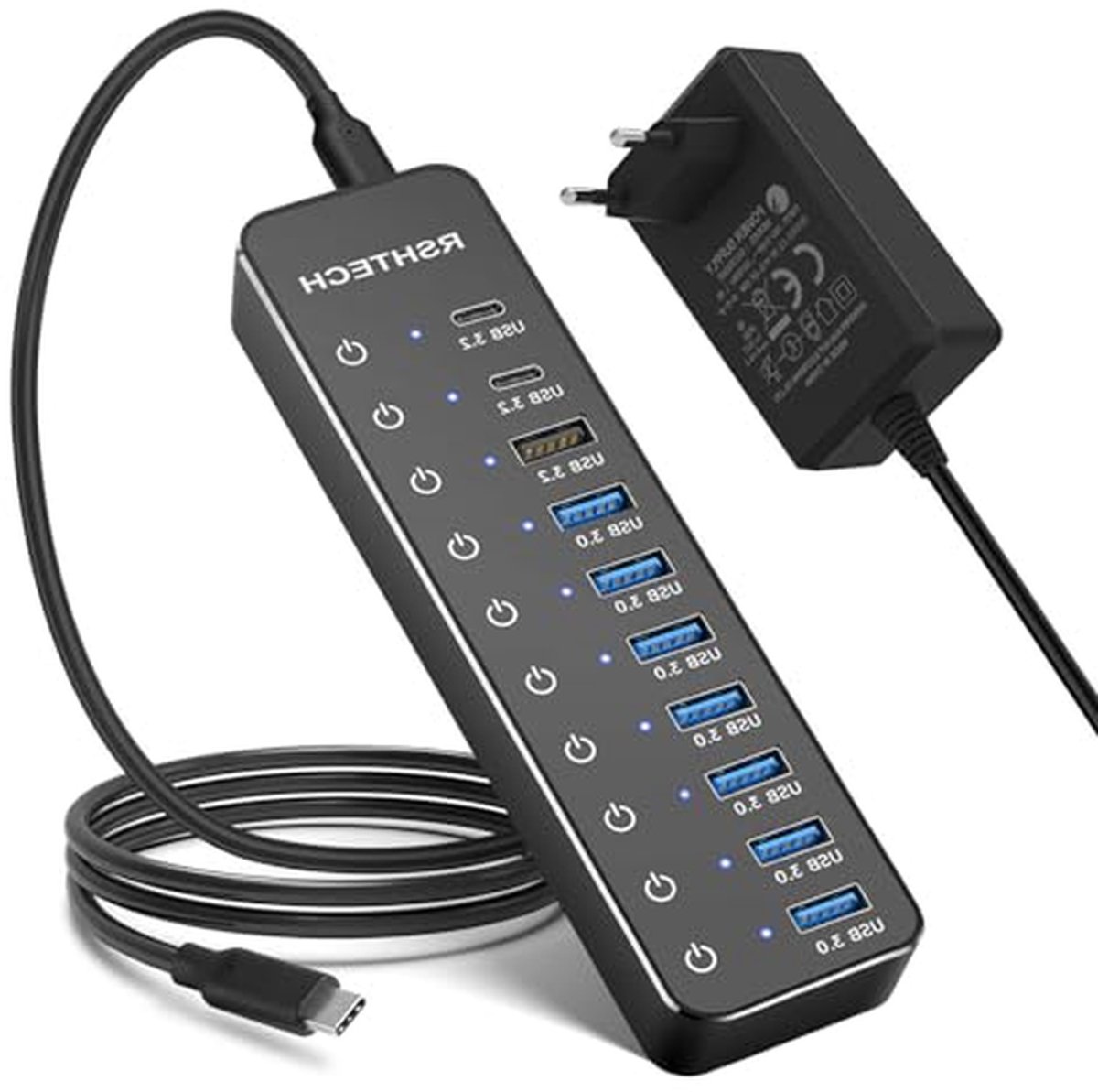 USB Hub - Verlenger Dock - Data Overzetten - 10 Poorten - 10Gbps - Zilver