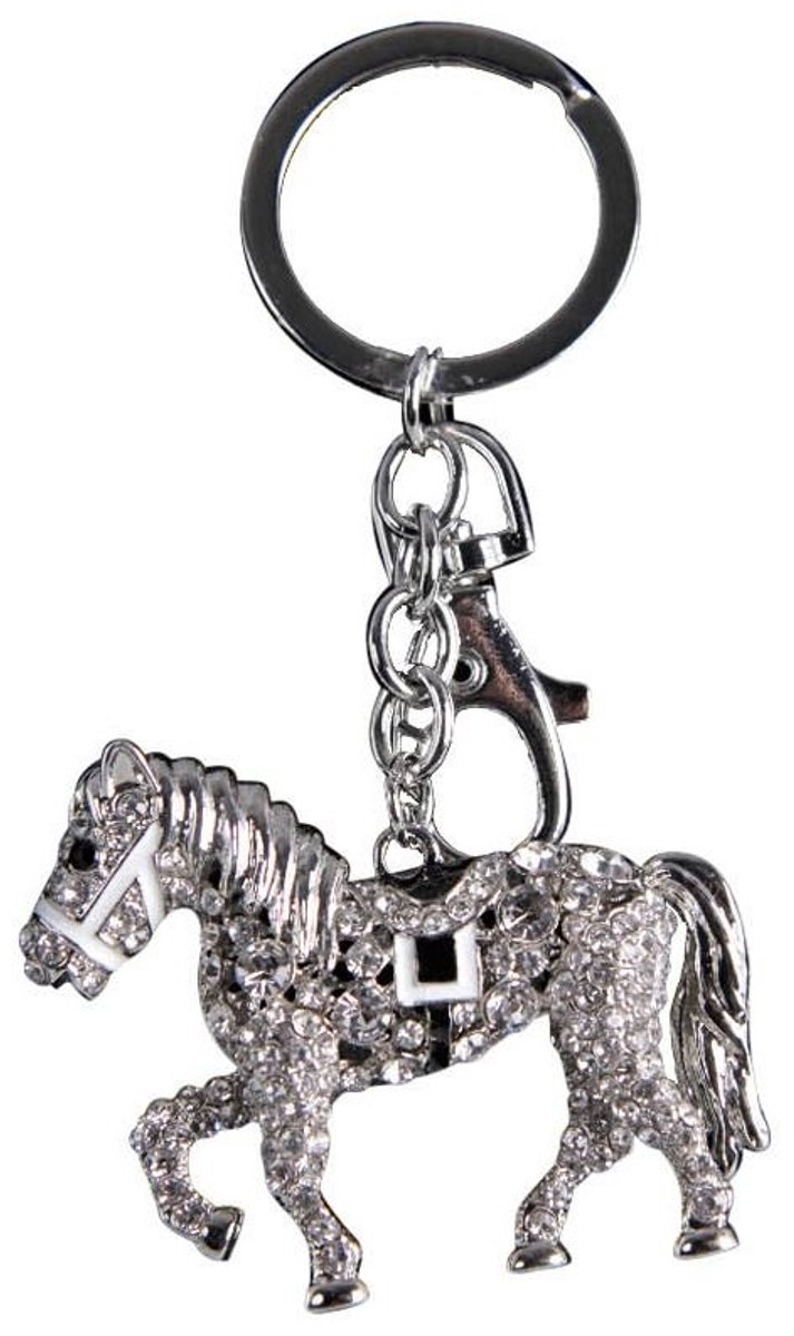 Stijlvol & Sprankelend – metalen Sleutelhanger met Austrian Crystals - paard