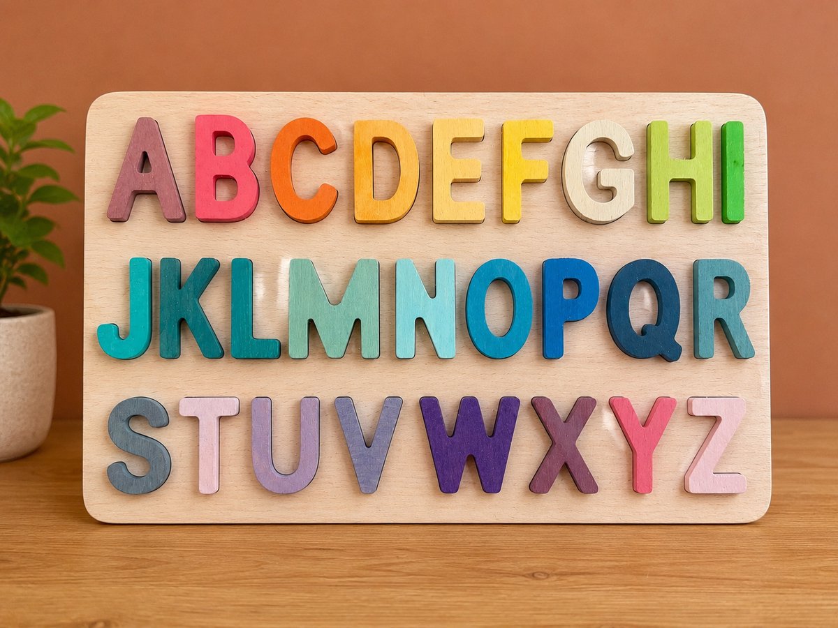 Houten alfabetpuzzel