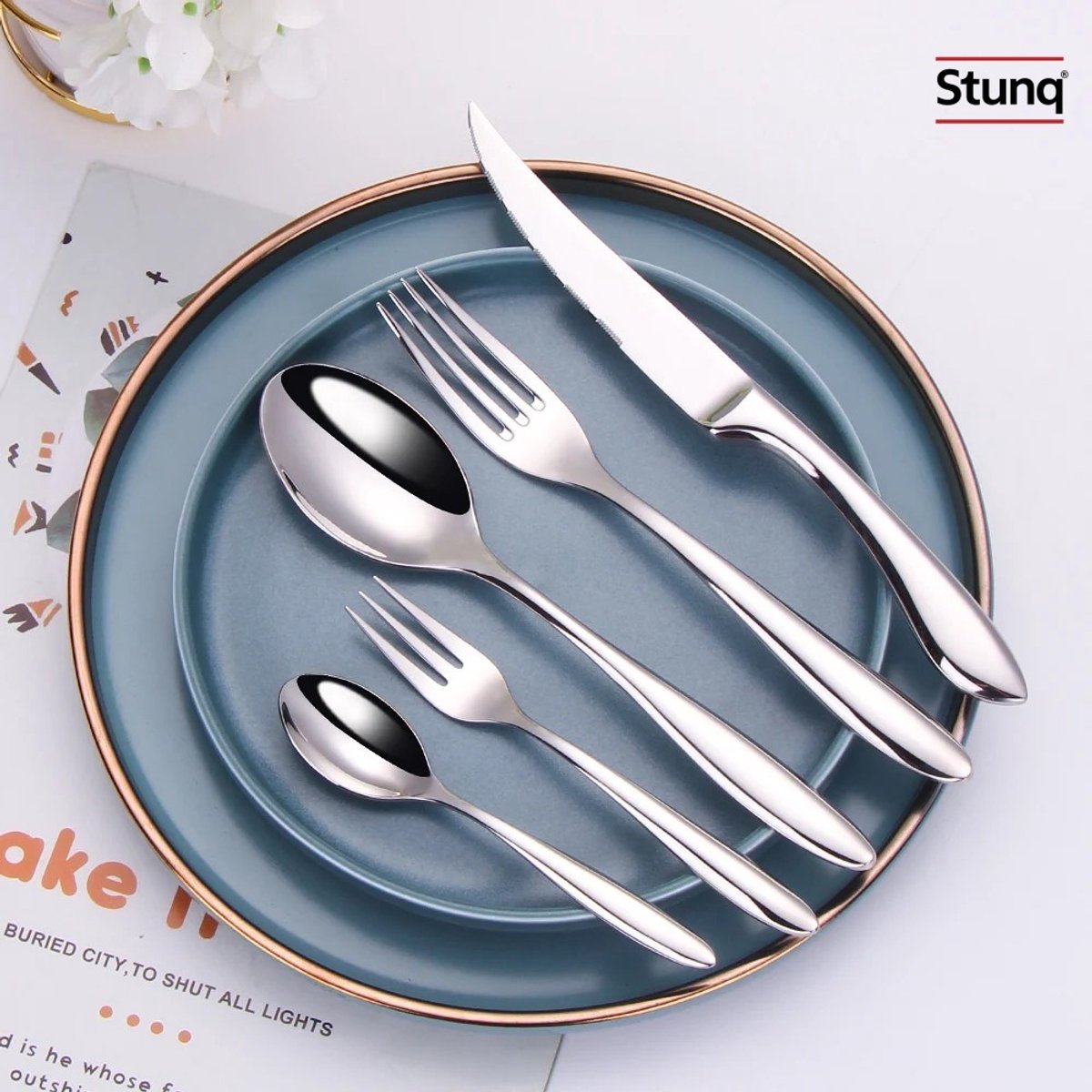 Stunq® 20-delig RVS bestekset, spiegelglans, glad handvat