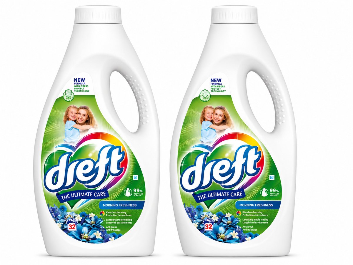 Dreft - Ultimate Care - Vloeibaar Wasmiddel - Gekleurde Was - Ochtendfris - 32 Wasbeurten - 2 Stuks