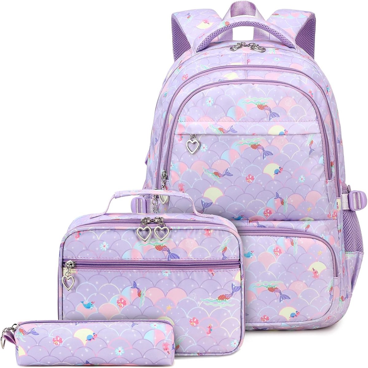 KZQ Rugzak - Lunchtas - Etui - Kinderrugzak 3-delige set - 32x20x35cm - Paars