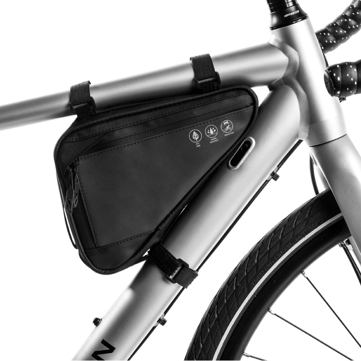 Fietsframetas, waterdichte stuurtas, fietstas met reflecterende strips, geschikt voor mobiele telefoon, contant geld, gereedschap, minipomp en fiets-/e-bike-accessoires.