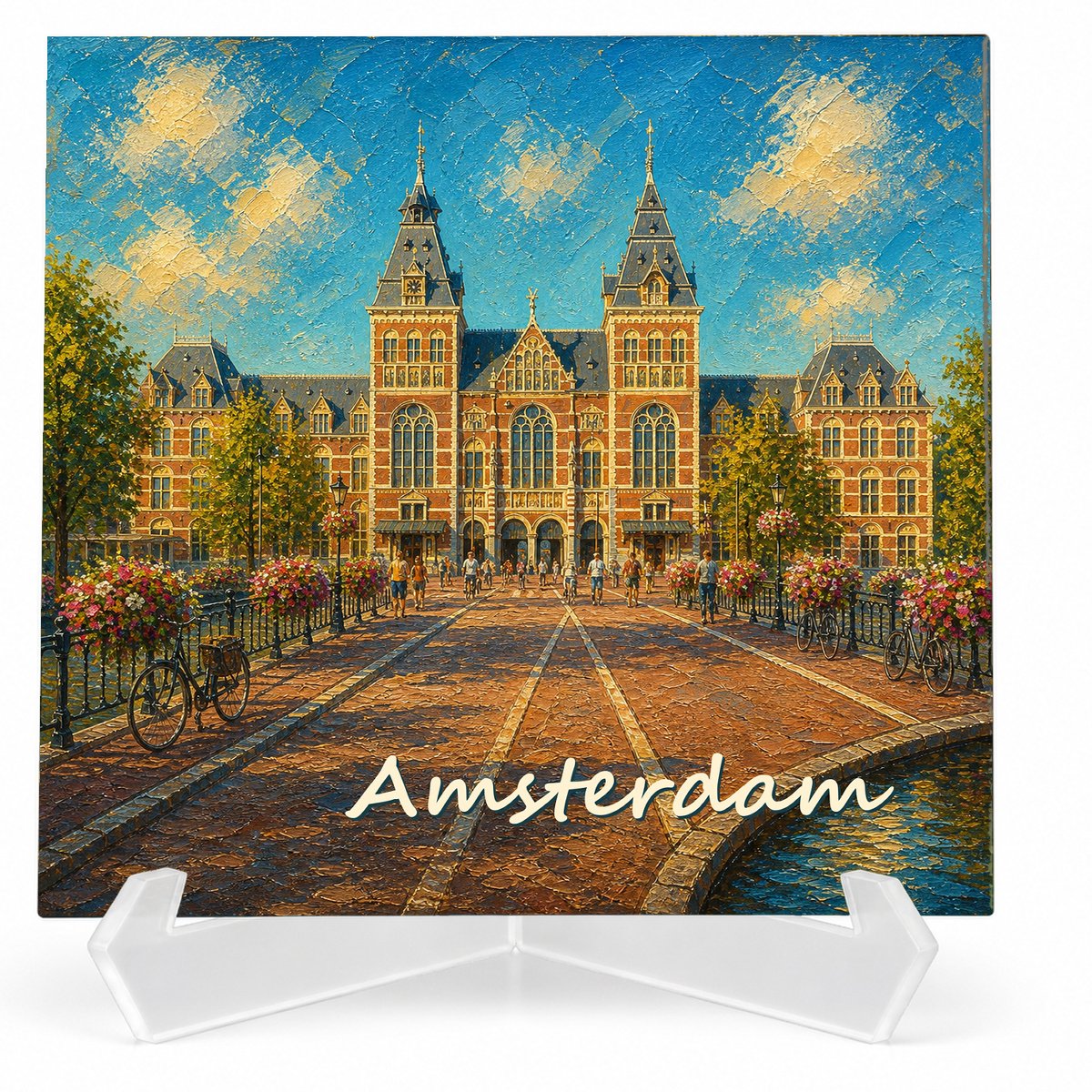 Kleurmedia Tegeltje Amsterdam – Rijksmuseum – Keramiek 15 x 15 cm – Inclusief transparante houder – Souvenir