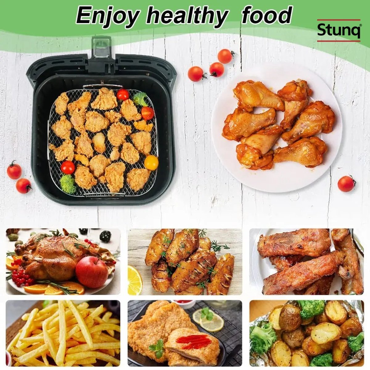 Stunq® Luchtfriteuse Bakrek RVS 304 - Vaatwasserbestendig Airfryer Accessoire