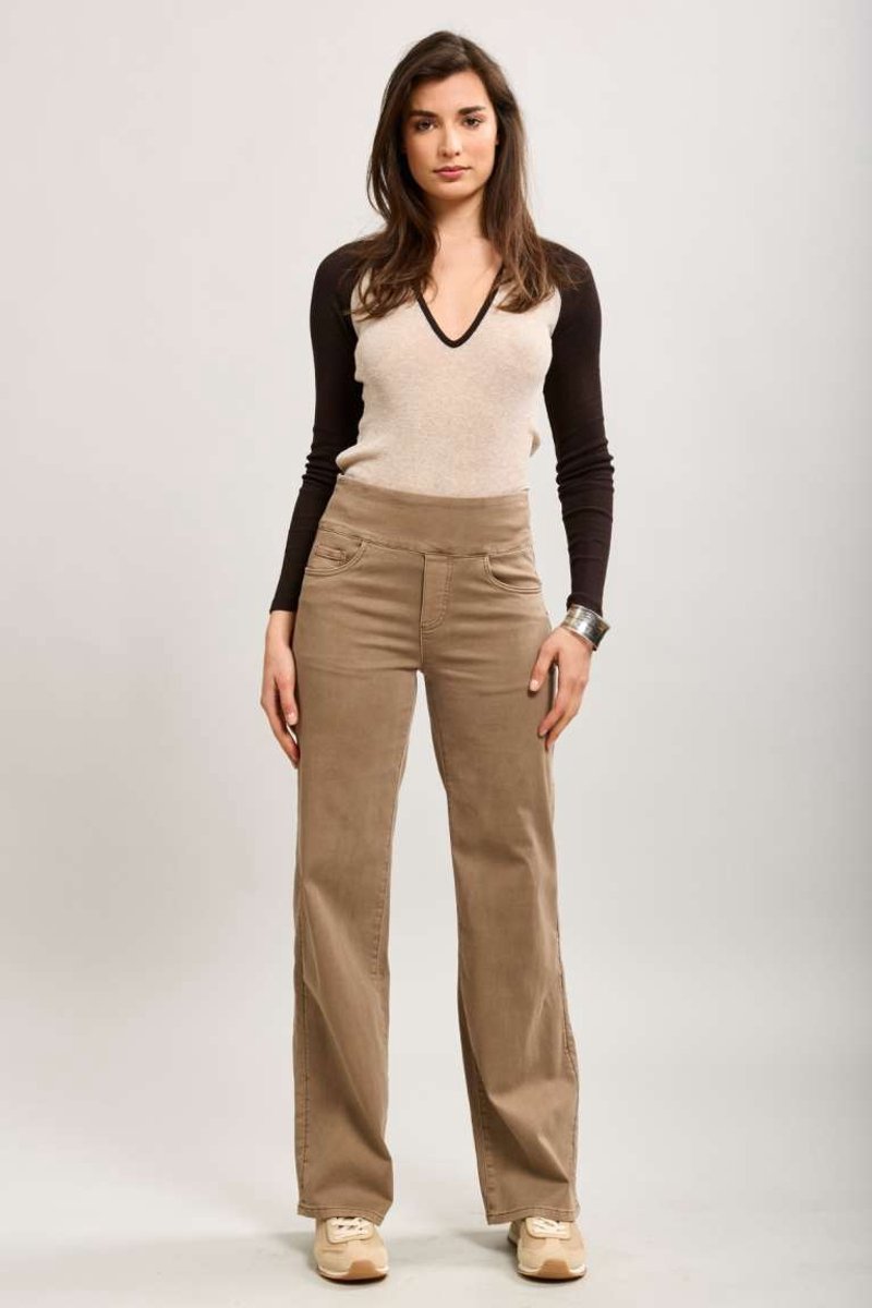 Toxik3 - Broek hoge taille jog denim mokka straight extra comfy