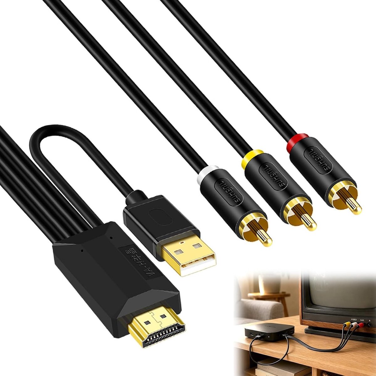 HDMI ARC/eARC naar 3RCA Audioconverter Kabel - 192kHz Geluidskwaliteit, USB Bediening, Audio Extractor voor TV en Projector Verbinding