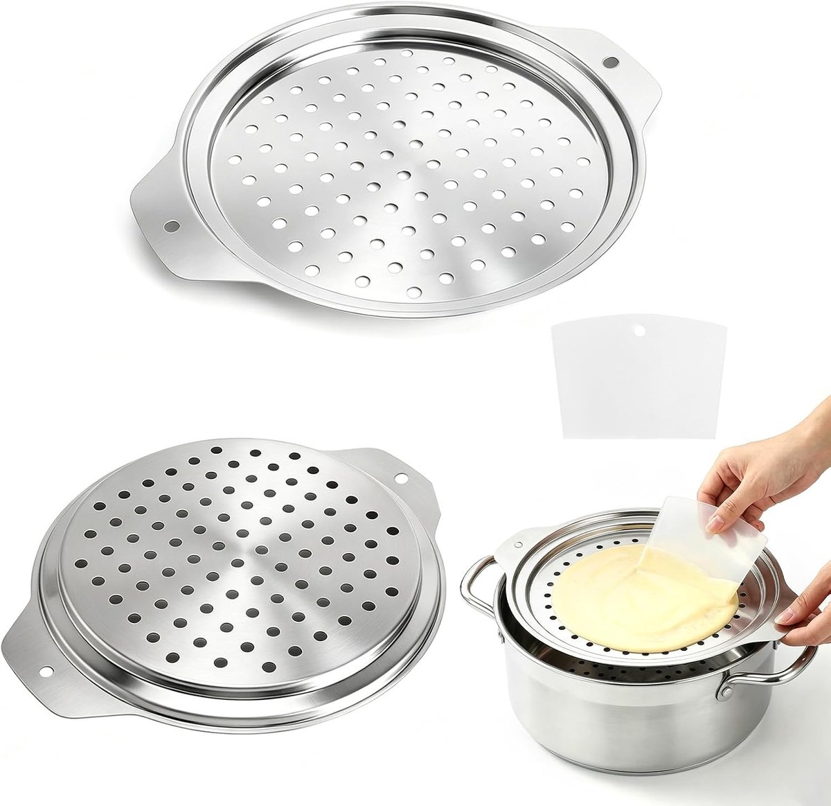 Roestvrijstalen spätzlepers met spatleplank en schraper voor perfect bereide spätzle, inclusief handige spätzleschep en dubbele oorgreep voor gebruiksgemak