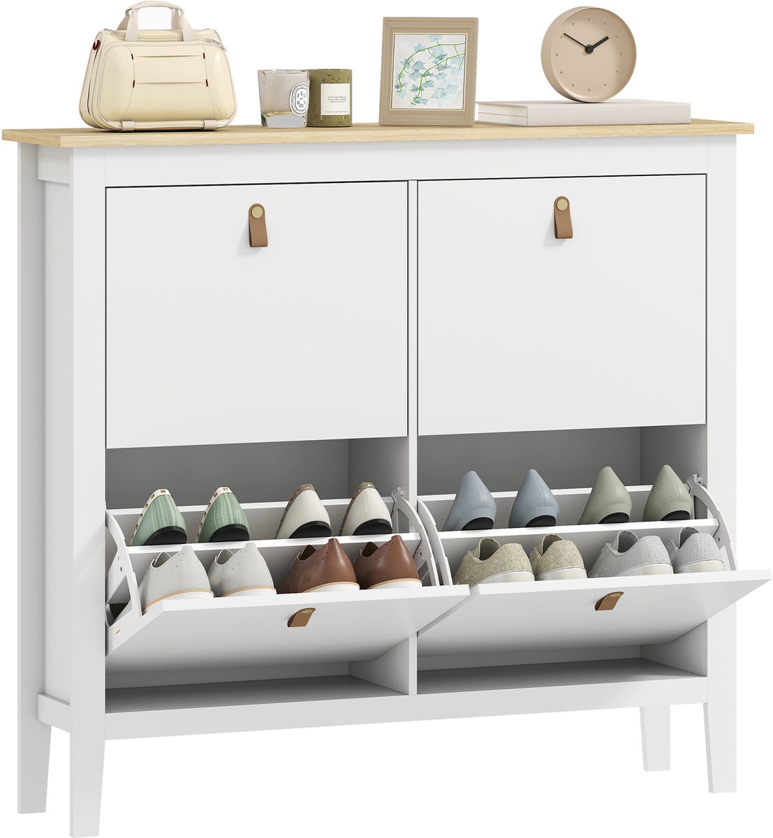 HOMCOM-Opklapbare schoenenkast-Panneau de particules-105x24x95.5cm-Blanc