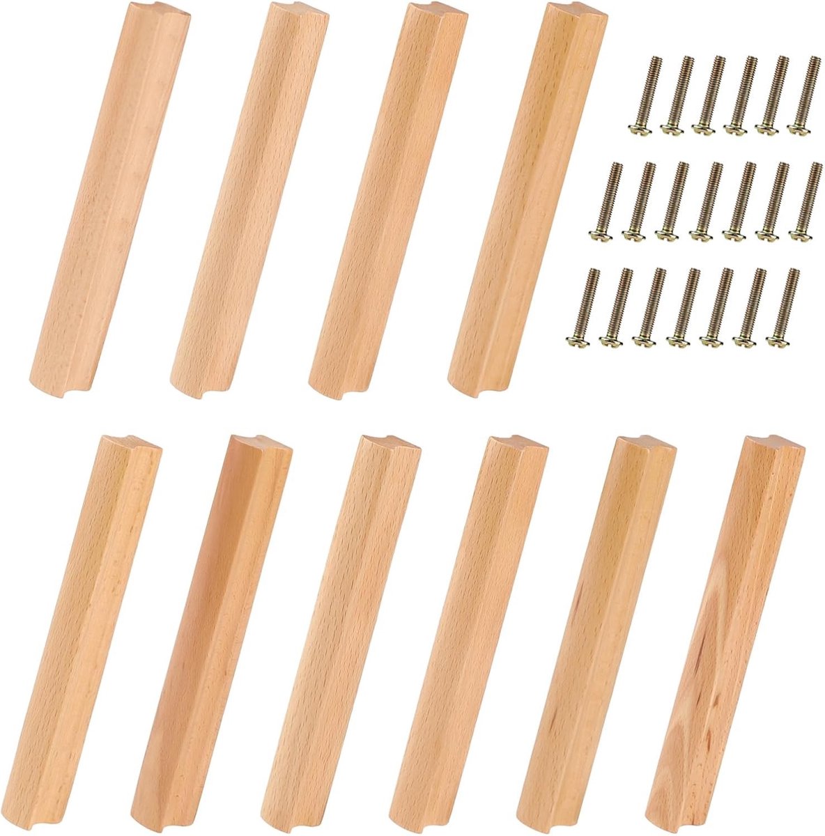 Set van 10 Houten Meubelhendels 160mm voor Keukenkasten en Lades met Schroeven - Duurzame Deurhendels voor Meubels en Keukeninrichting