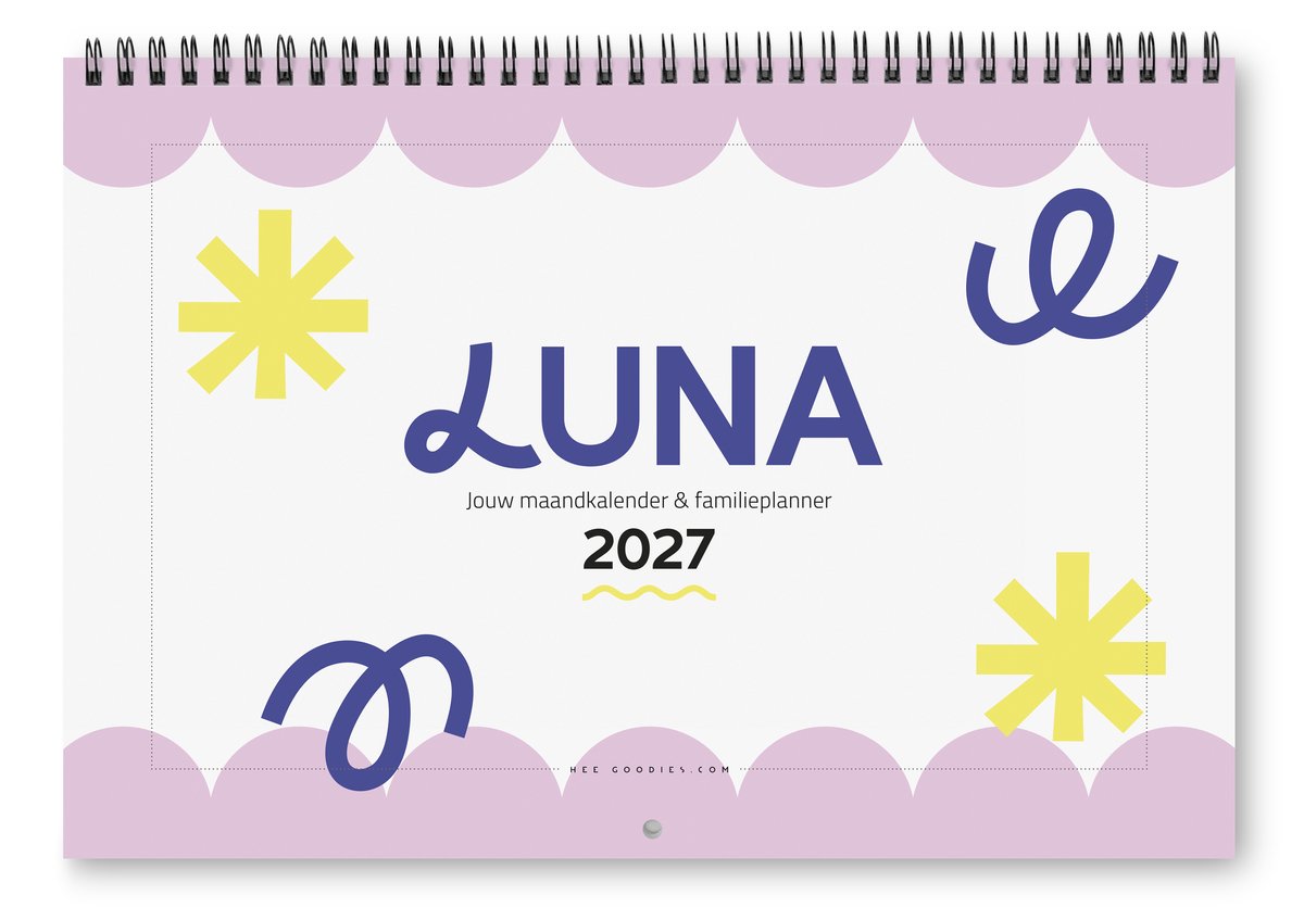 LUNA Familieplanner 2027 XL Maandkalender A3 kleur gezinsplanner 6 personen planner met groot maandoverzicht