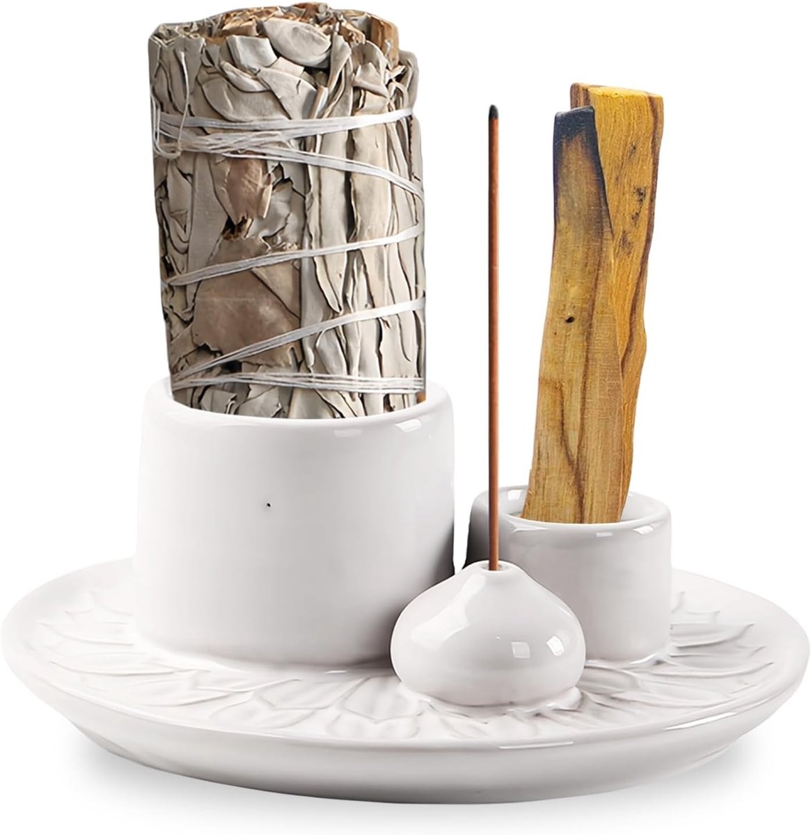 Multifunctionele 4-in-1 Houders voor Wierookstokjes, Asopvangbak en Ceramische Rookaccessoires voor Sage en Palo Santo