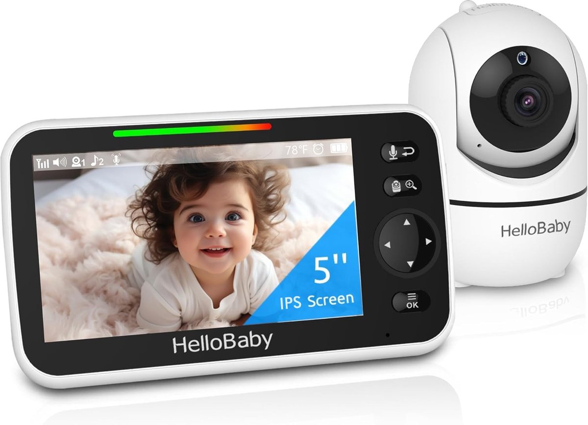 Babyfoon met Camera – 5 inch Scherm – Zonder Wifi – Nachtzicht – 2-Weg Audio – 300 m Bereik